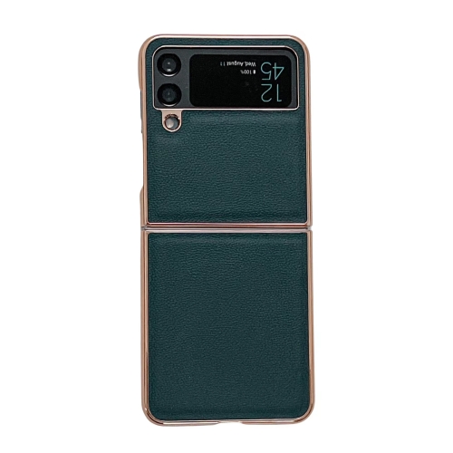 

For Samsung Galaxy Z Flip3 5G Genuine Leather Luolai Series Nano Electroplating Phone Case(Dark Green)