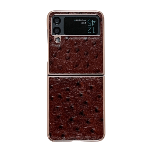 

For Samsung Galaxy Z Flip4 5G Genuine Leather Ostrich Texture Nano Electroplating Phone Case(Coffee)