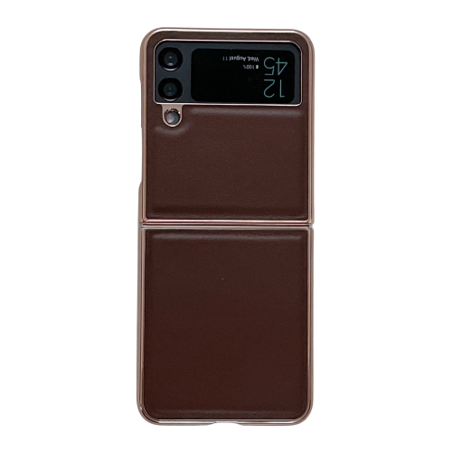 

For Samsung Galaxy Z Flip4 5G Genuine Leather Xiaoya Series Nano Electroplating Phone Case(Coffee)