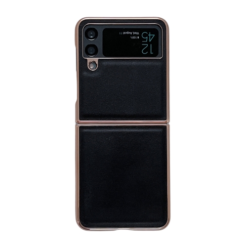 

For Samsung Galaxy Z Flip3 5G Genuine Leather Xiaoya Series Nano Electroplating Phone Case(Black)