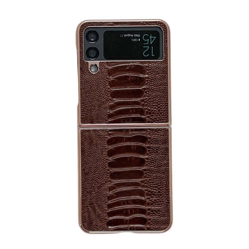 

For Samsung Galaxy Z Flip4 5G Genuine Leather Weilai Series Nano Electroplating Phone Case(Coffee)