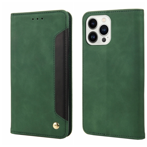 

Skin Feel Splicing Leather Phone Case For iPhone 14 Pro(Green)