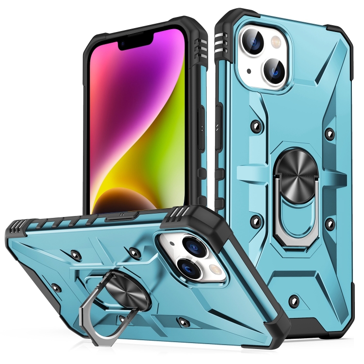 

For iPhone 14 Plus Ring Holder Phone Case (Light Blue)