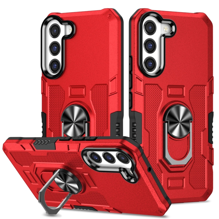 

For Samsung Galaxy S22 Ultra 5G Ring Holder Armor Hybrid Phone Case(Red)