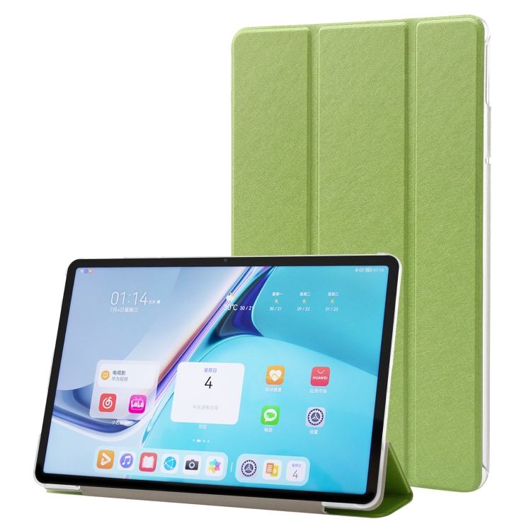 

For Huawei MatePad Pro 11 2022 Silk Texture Leather Tablet Case with Three-folding Holder(Green)