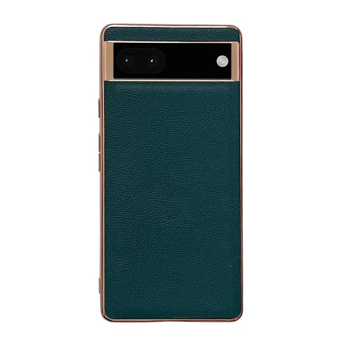 

For Google Pixel 6 Genuine Leather Luolai Series Nano Electroplating Phone Case(Dark Green)