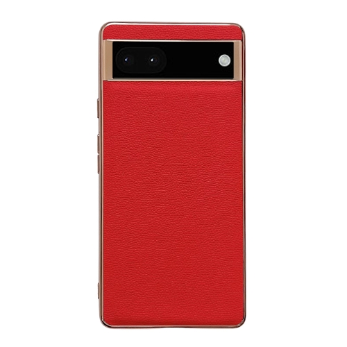 

For Google Pixel 6 Pro Genuine Leather Luolai Series Nano Electroplating Phone Case(Red)