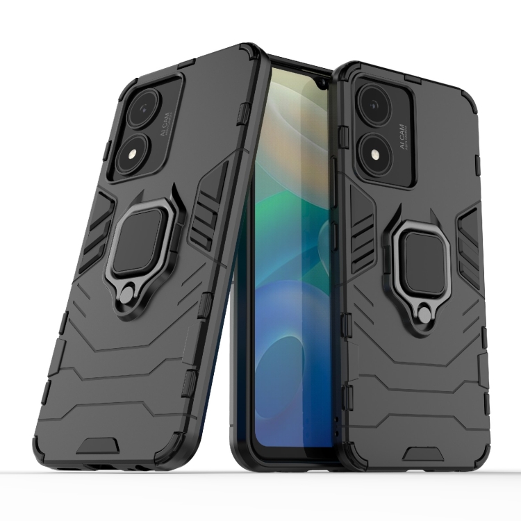 

For vivo Y02s PC + TPU Shockproof Protective Phone Case with Magnetic Ring Holder(Black)