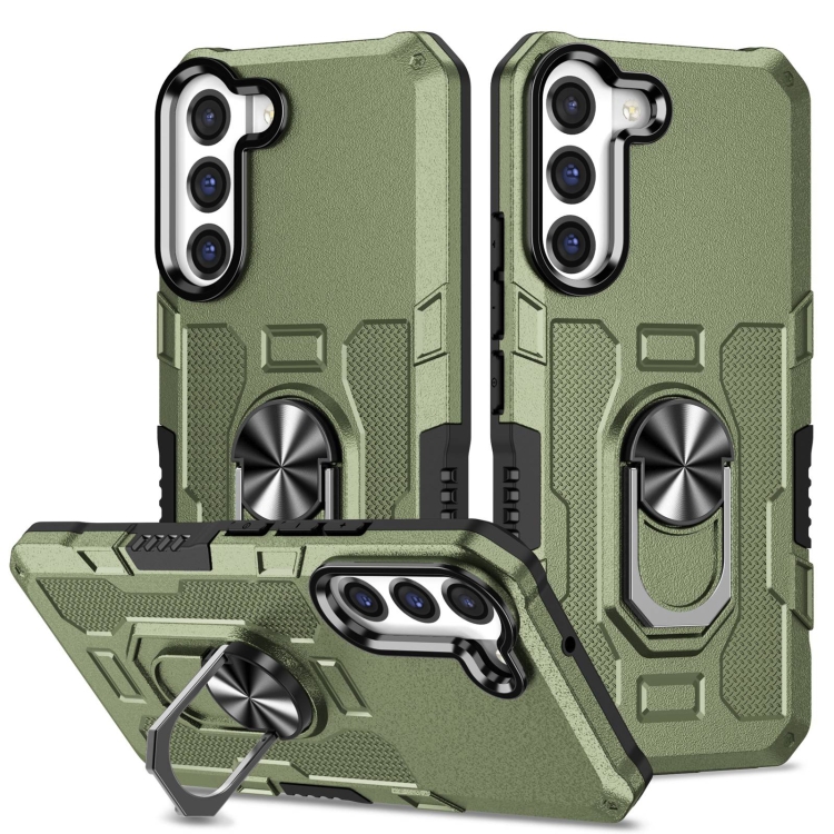 

For Samsung Galaxy S21 FE 5G Ring Holder Armor Hybrid Phone Case(Green)