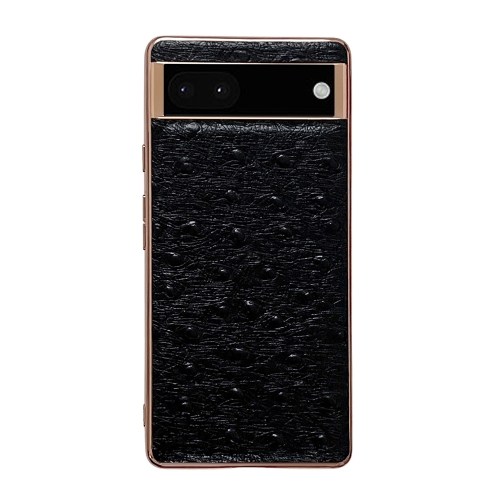 

For Google Pixel 6 Genuine Leather Ostrich Texture Nano Electroplating Phone Case(Black)