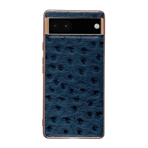 

For Google Pixel 6 Pro Genuine Leather Ostrich Texture Nano Electroplating Phone Case(Blue)