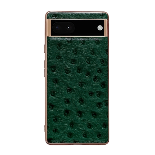 

For Google Pixel 7 Genuine Leather Ostrich Texture Nano Electroplating Phone Case(Green)