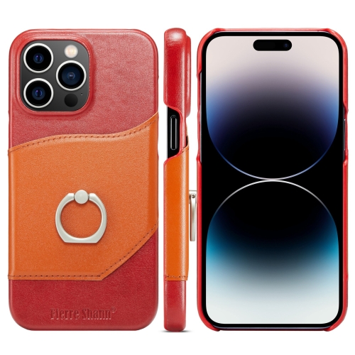

For iPhone 14 Pro Fierre Shann Oil Wax Texture Genuine Leather Back Case(Red)