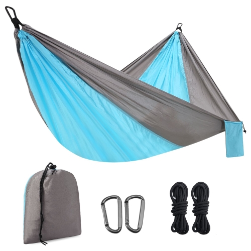 

210T Nylon Colorblock Camping Hammock, Size:275x140cm with 2m Tie Rope(Grey+Sky Blue)