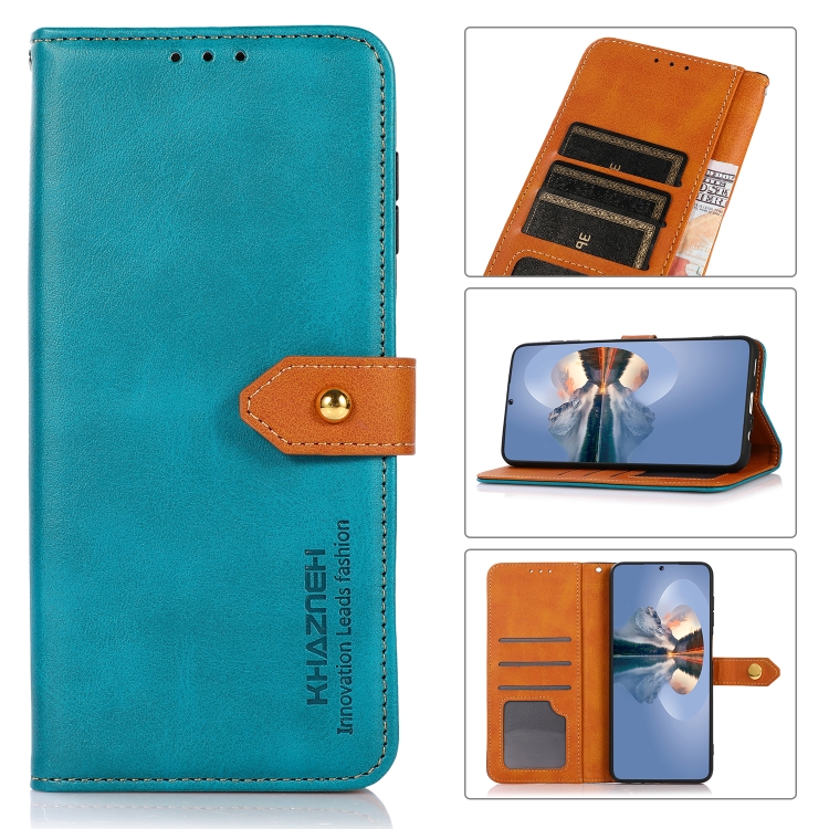 

For Motorola Edge 2022 KHAZNEH Dual-color Cowhide Texture Flip Leather Phone Case(Blue)