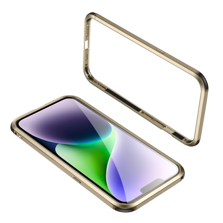 

For iPhone 14 Four Corners Shockproof Metal Frame Phone Case (Gold)
