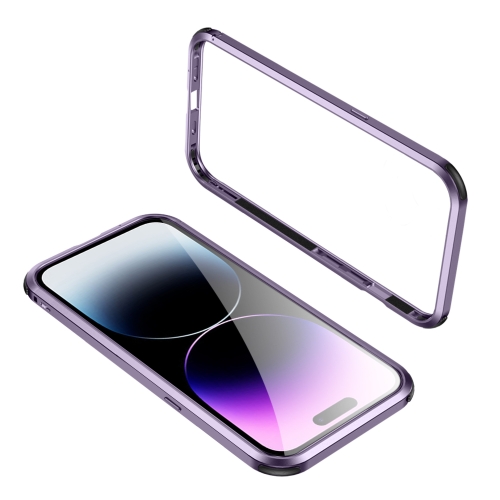 

For iPhone 14 Pro Max Four Corners Shockproof Metal Frame Phone Case (Purple)