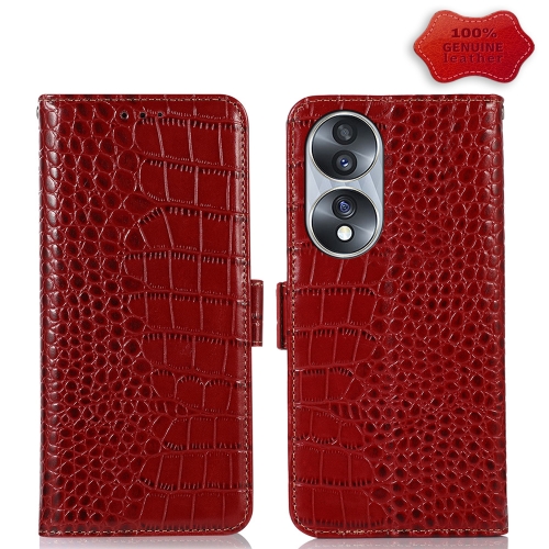 

For Honor 70 Crocodile Top Layer Cowhide Leather Phone Case(Red)