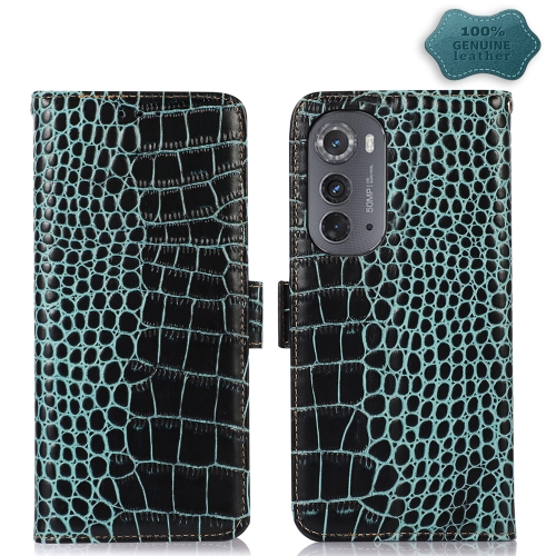 

For Motorola Edge 2022 Crocodile Top Layer Cowhide Leather Phone Case(Green)