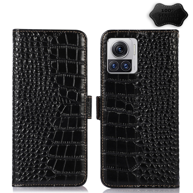

For Motorola Moto X30 Pro 5G / Edge 30 Ultra 5G Crocodile Top Layer Cowhide Leather Phone Case(Black)