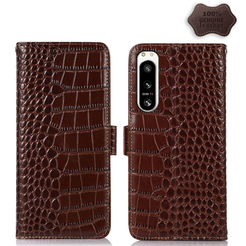 

For Sony Xperia 5 IV Crocodile Top Layer Cowhide Leather Phone Case(Brown)