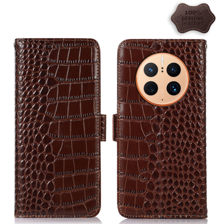 

For Huawei Mate 50 Pro Crocodile Top Layer Cowhide Leather Phone Case(Brown)