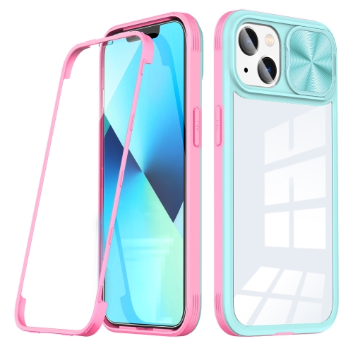

For iPhone 14 360 Full Body Sliding Camshield Phone Case (Baby Blue Pink)