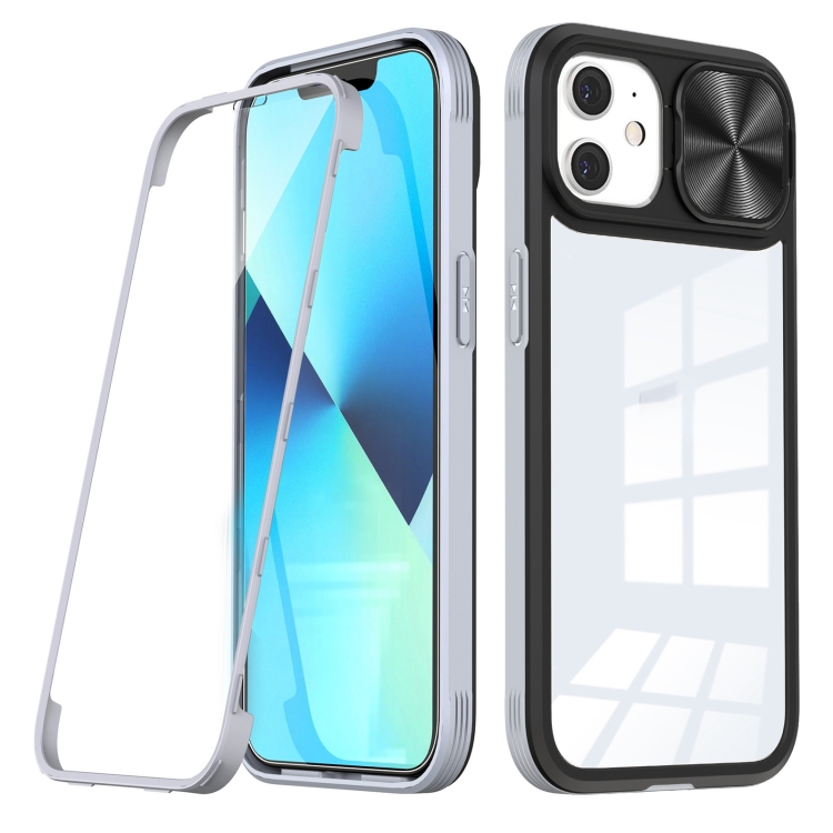 

360 Full Body Sliding Camshield Phone Case For iPhone 12 / 12 Pro(Black Grey)