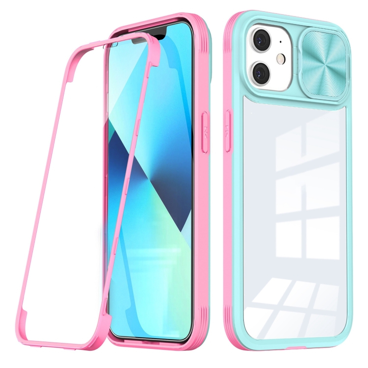 

For iPhone 11 360 Full Body Sliding Camshield Phone Case (Baby Blue Pink)