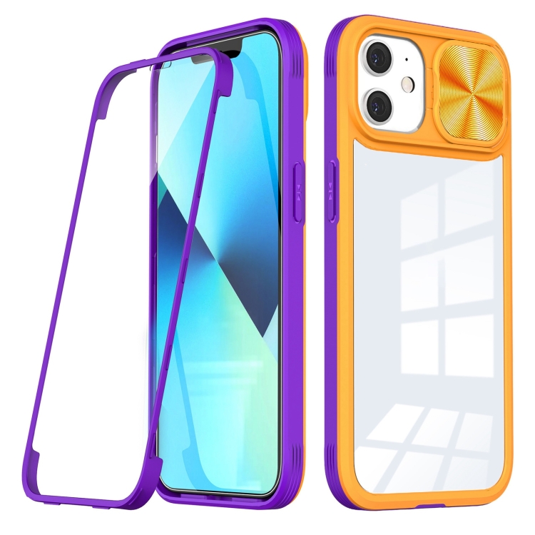 

For iPhone 11 360 Full Body Sliding Camshield Phone Case (Yelllow Purple)