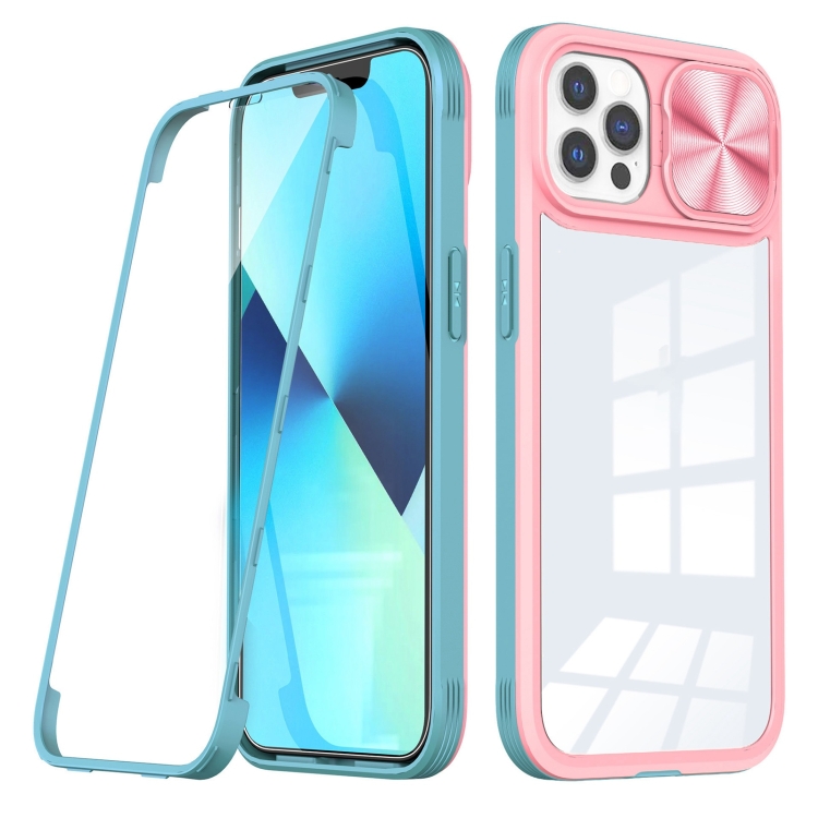 

For iPhone 11 Pro 360 Full Body Sliding Camshield Phone Case (Pink Green)