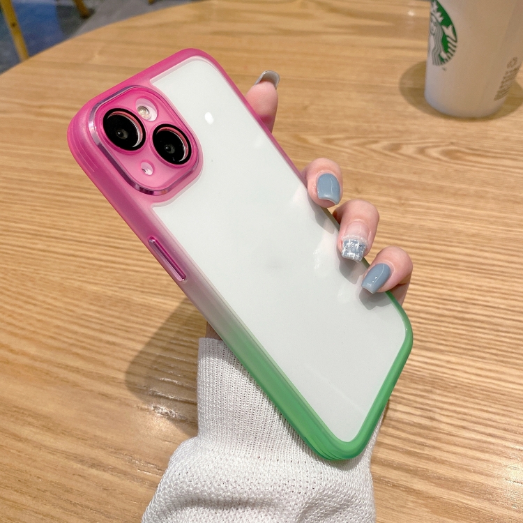 

For iPhone 11 Gradient Color Frame Transparent Phone Case (Pink)