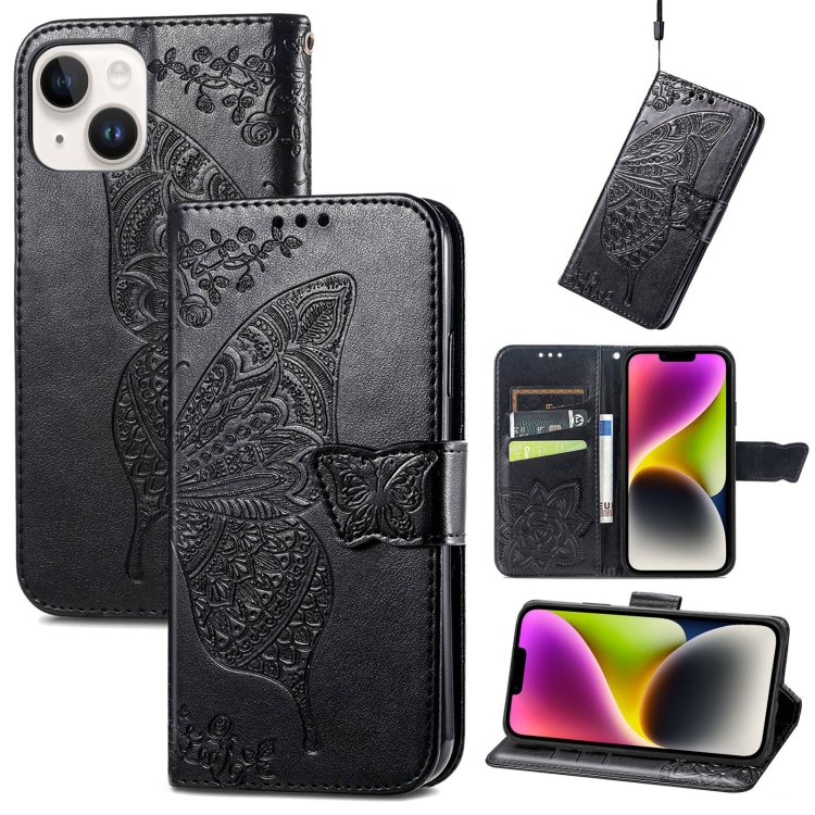 

For iPhone 14 Butterfly Embossing Leather Case (Black)