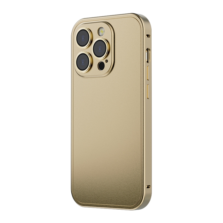 

For iPhone 14 Plus Integrated Metal Frosted Phone Case (Gold)