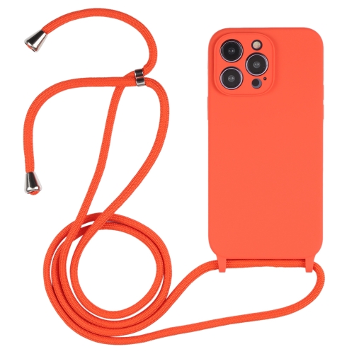 For iPhone 14 Pro Crossbody Lanyard Liquid Silicone Case(Orange)