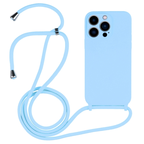 

For iPhone 13 Pro Crossbody Lanyard Liquid Silicone Case(Blue)