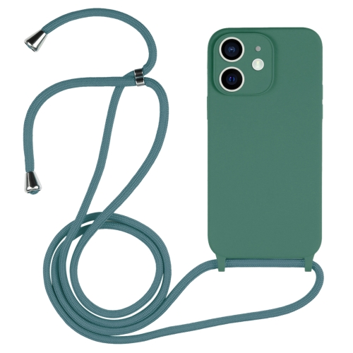 

For iPhone 12 Crossbody Lanyard Liquid Silicone Case(Emerald Green)