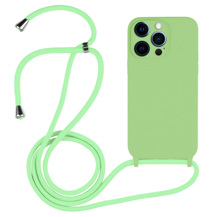 

For iPhone 12 Pro Crossbody Lanyard Liquid Silicone Case(Matcha Green)