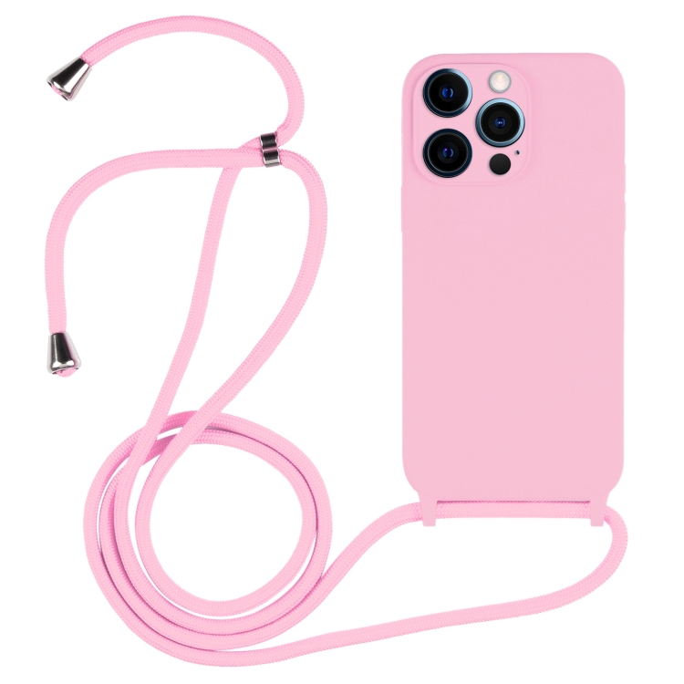 

For iPhone 12 Pro Crossbody Lanyard Liquid Silicone Case(Pink)