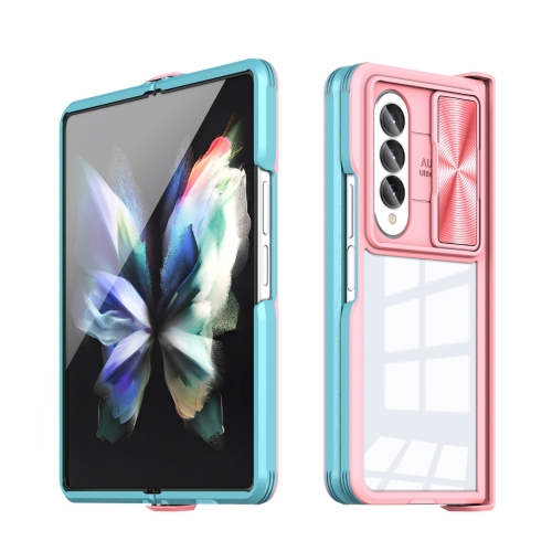 

For Samsung Galaxy Z Fold4 360 Full Body Sliding Camshield Phone Case(Pink Green)