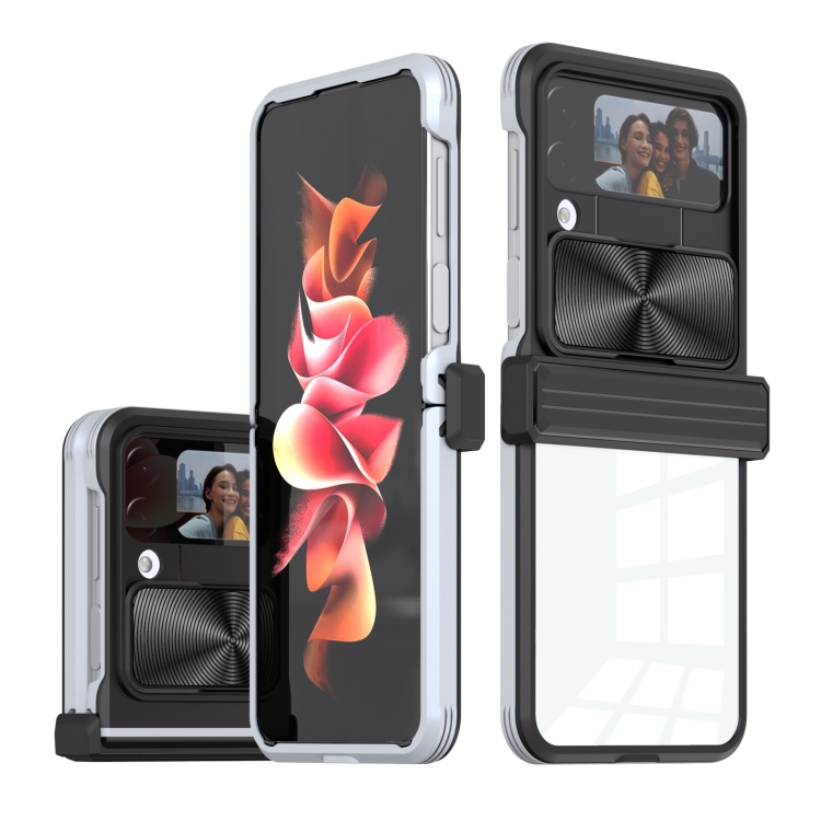 

For Samsung Galaxy Z Flip4 360 Full Body Sliding Camshield Phone Case(Black Grey)