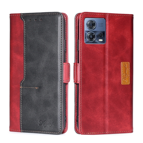 

For Motorola Edge S30 Pro 5G/Edge 30 Fusion Contrast Color Side Buckle Leather Phone Case(Red + Black)