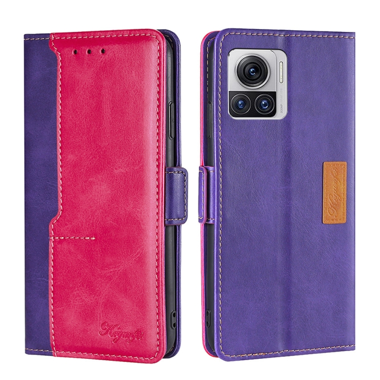 

For Motorola Edge X30 Pro 5G/Edge 30 Ultra Contrast Color Side Buckle Leather Phone Case(Purple + Rose Red)