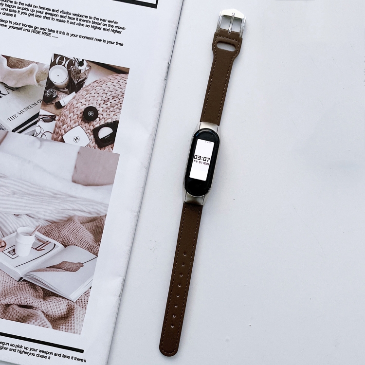 

For Xiaomi Mi Band 7 8-buckle Leather Watch Band(Khaki)