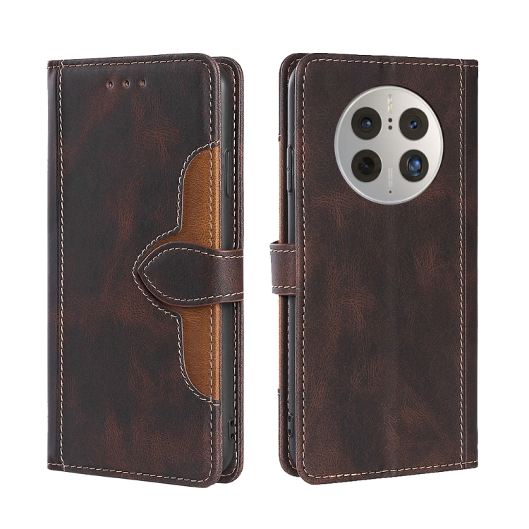 

For Huawei Mate 50 Pro Skin Feel Magnetic Buckle Leather Phone Case(Brown)