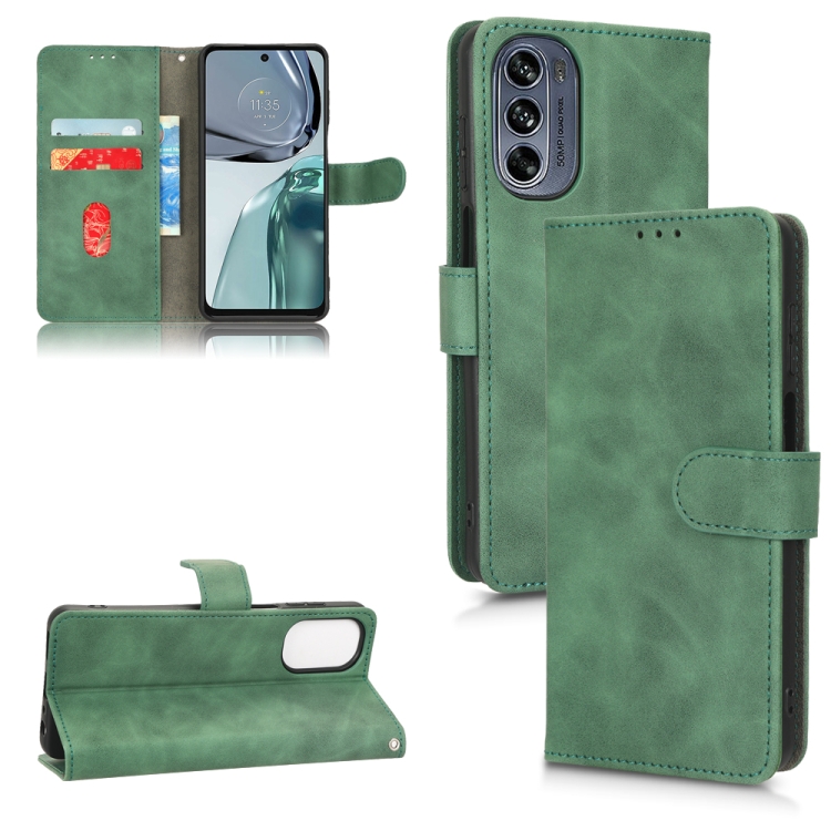 

For Motorola Moto G62 Skin Feel Magnetic Flip Leather Phone Case(Green)