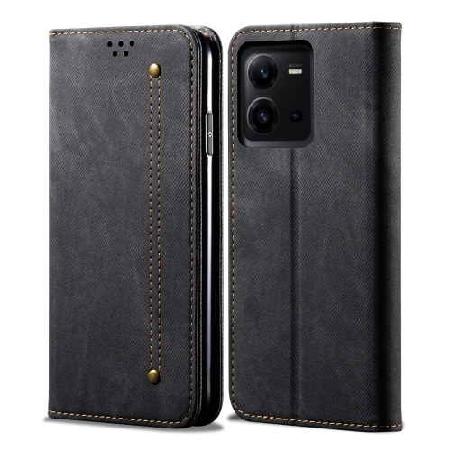 

For vivo V25 Denim Texture Leather Phone Case(Black)