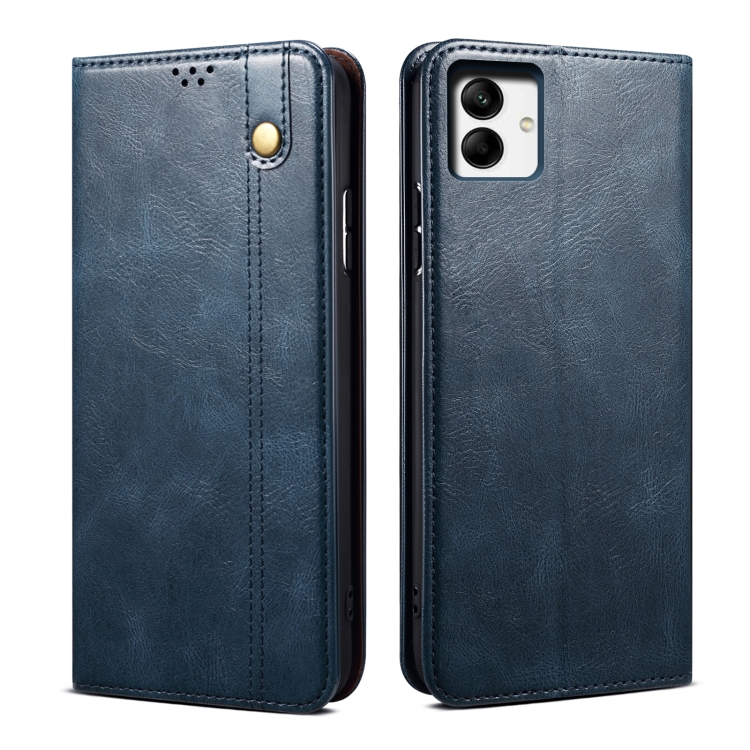 

For Samsung Galaxy A04 4G Oil Wax Crazy Horse Texture Leather Phone Case(Blue)