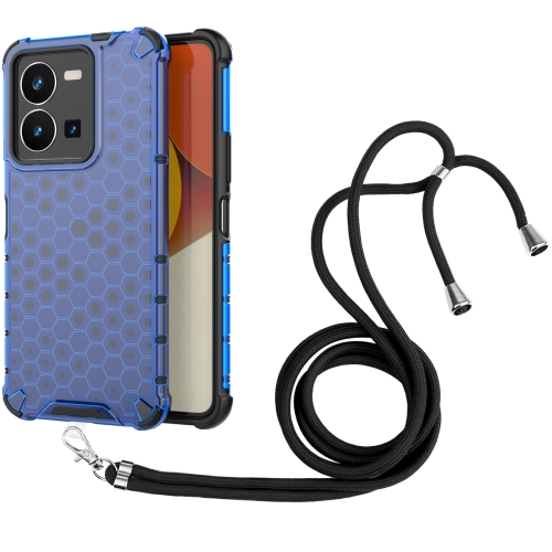 

For vivo Y35 4G / Y22S 4G Global Lanyard Honeycomb Phone Case(Blue)