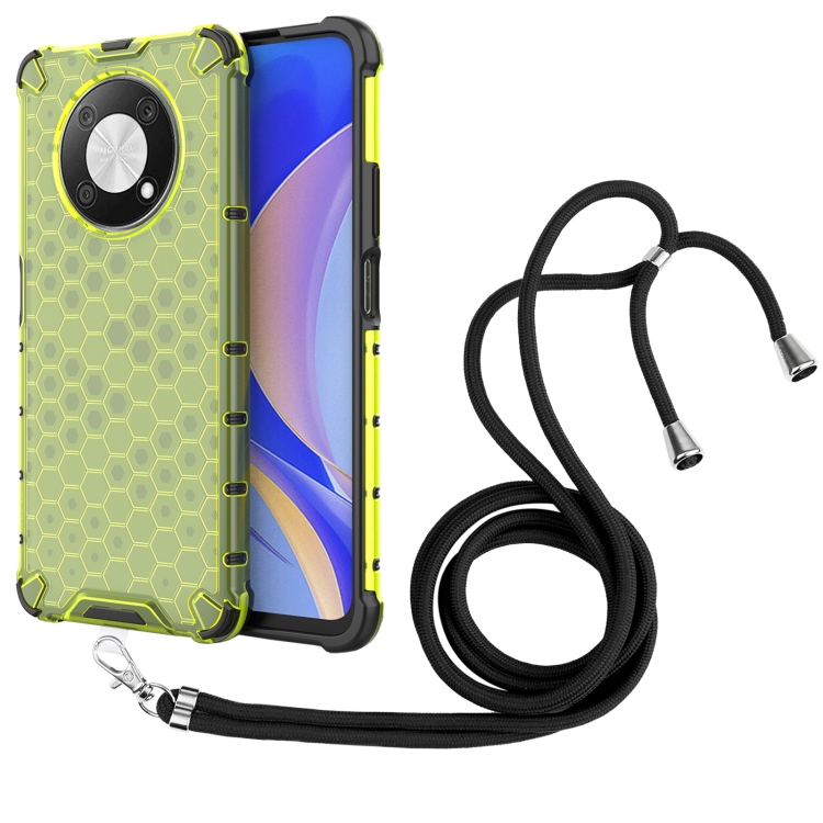 

For Huawei nova Y90 4G Lanyard Honeycomb Phone Case(Green)